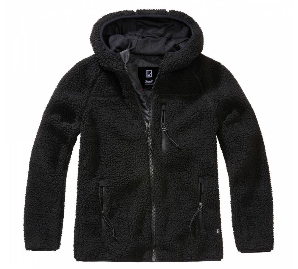 Women Teddyfleece Jacket Hooded schwarz