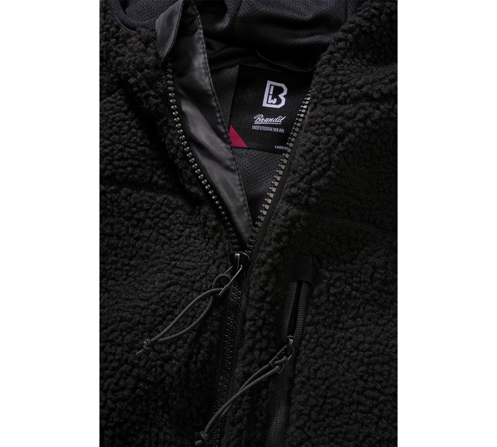 Women Teddyfleece Jacket Hooded schwarz