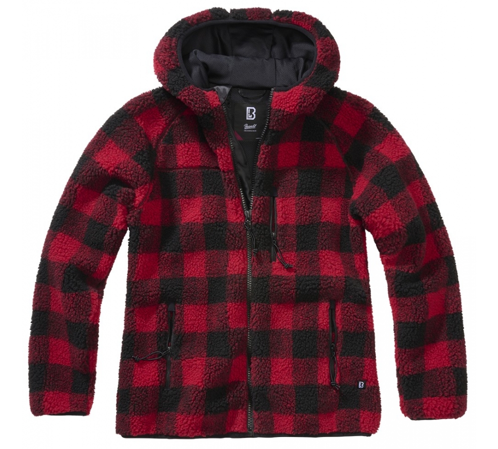 Women Teddyfleece Jacket Hooded red/black