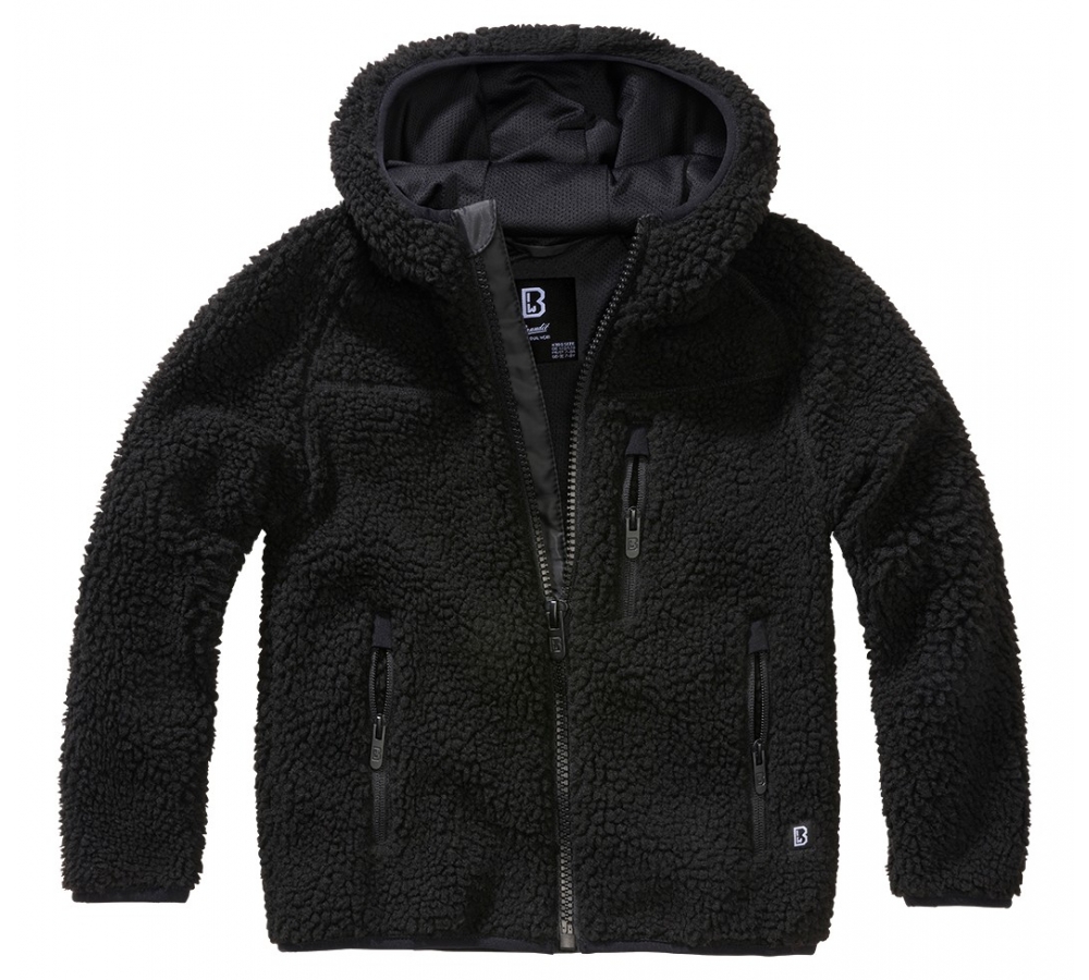 Kids Teddyfleece Jacket Hooded schwarz