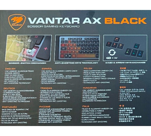 Tastatur Cougar VANTAR AX Black, Scherenschalter, Russisch