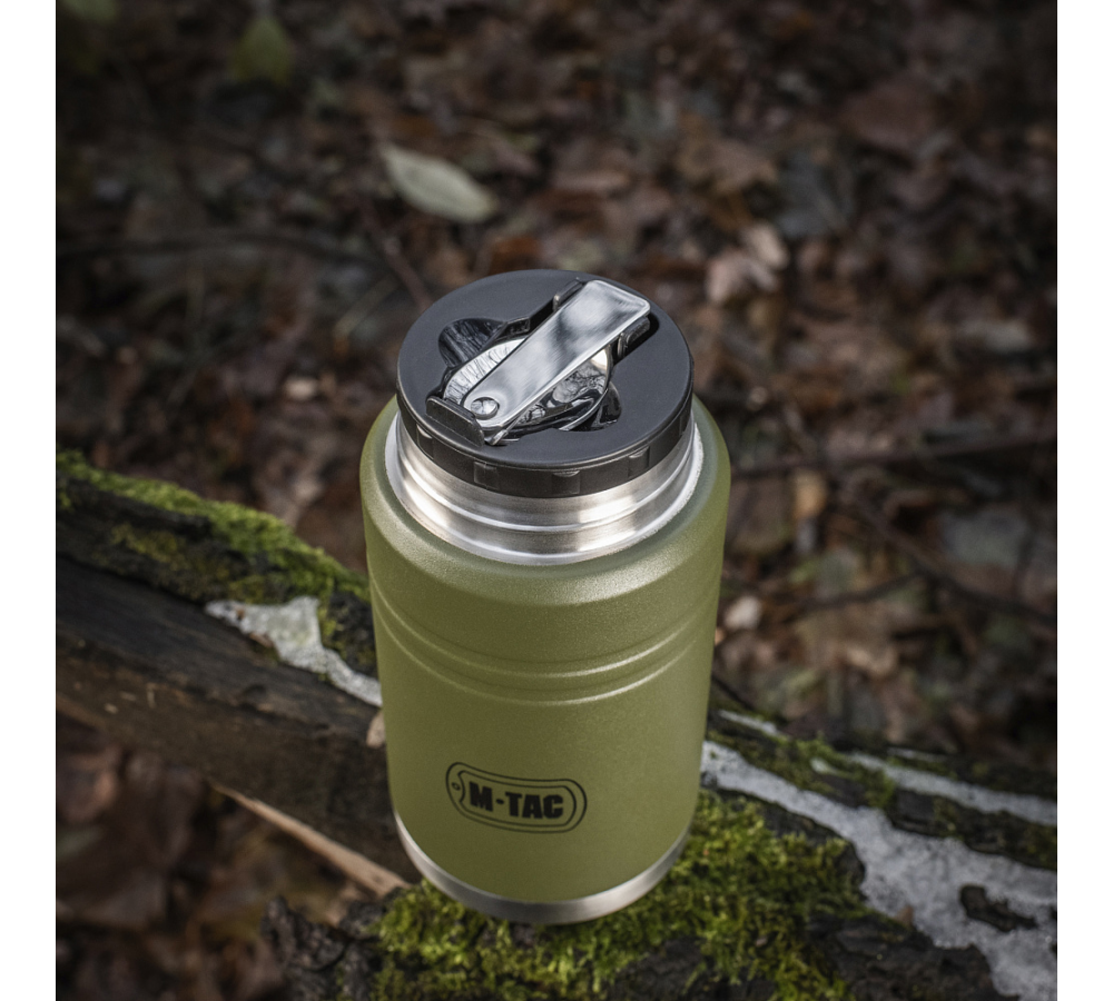 M-Tac Thermobecher 750 Ml Mit Klapploffel Olive/Edelstahl