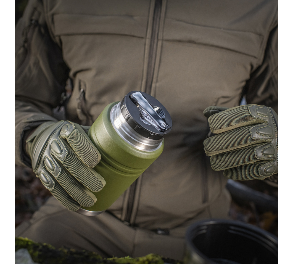 M-Tac Thermobecher 750 Ml Mit Klapploffel Olive/Edelstahl