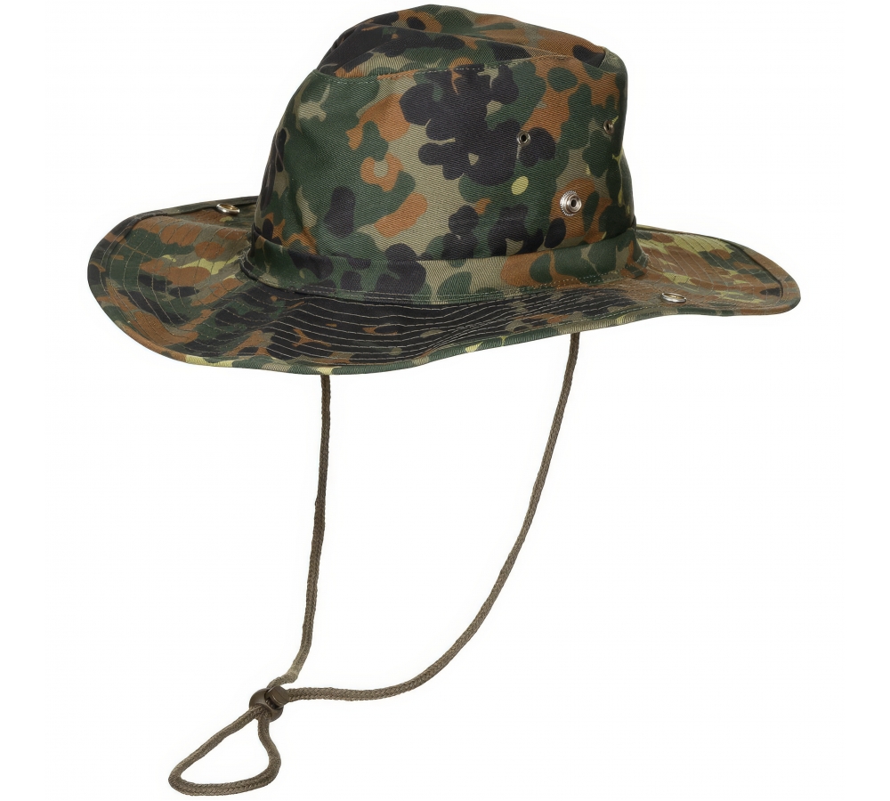 Buschhut flecktarn mit Kinnband zum Hochstellen