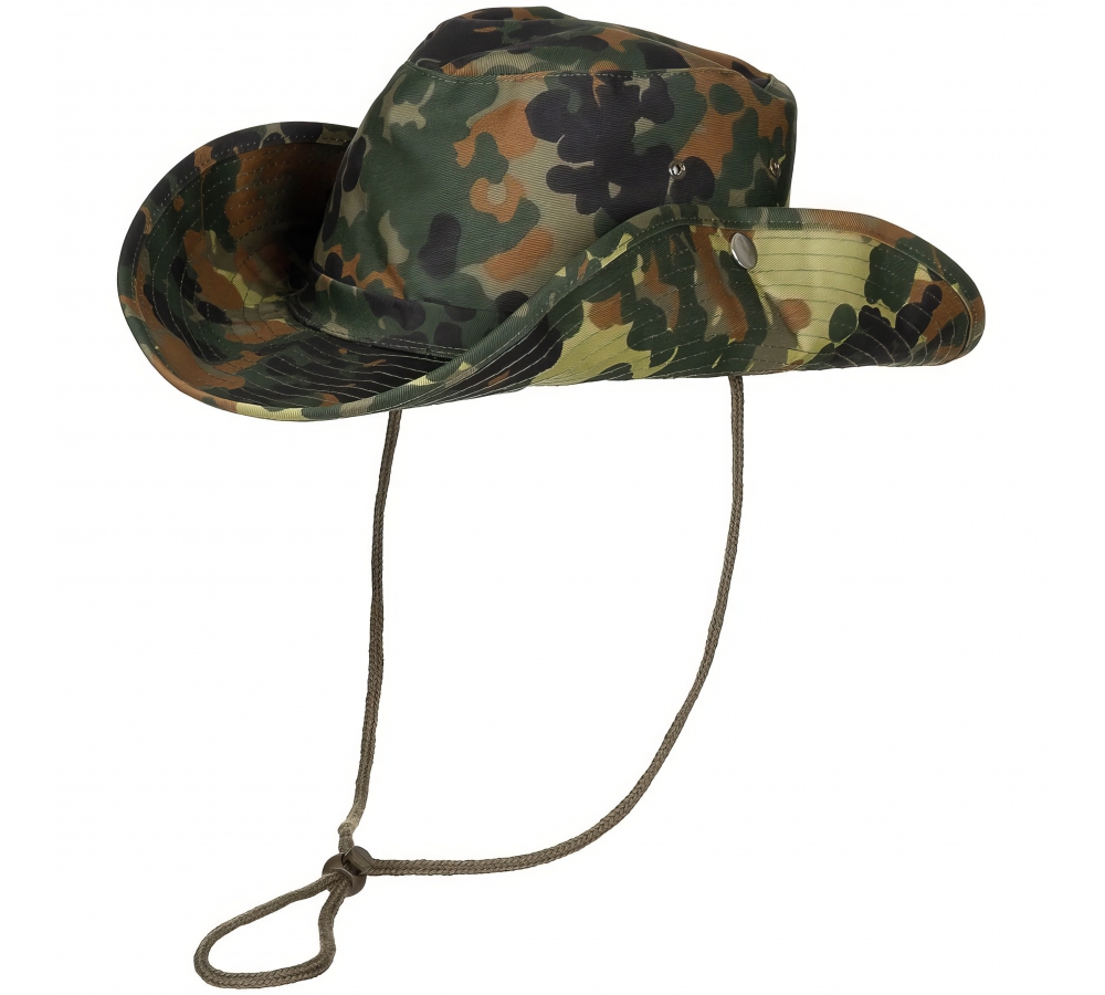 Buschhut flecktarn mit Kinnband zum Hochstellen