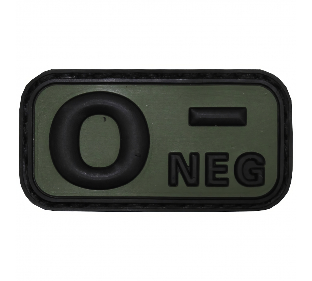 Klettabzeichen schwarz-oliv Blutgruppe "O NEG" 3D
