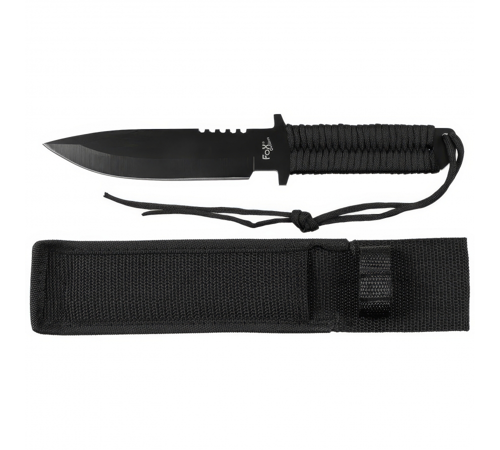 Messer, feststehende Klinge, schwarz, Griff umwickelt – FoxOutdoor