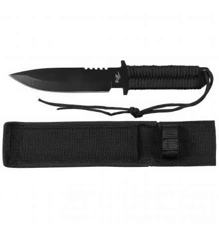 Messer, feststehende Klinge, schwarz, Griff umwickelt – FoxOutdoor