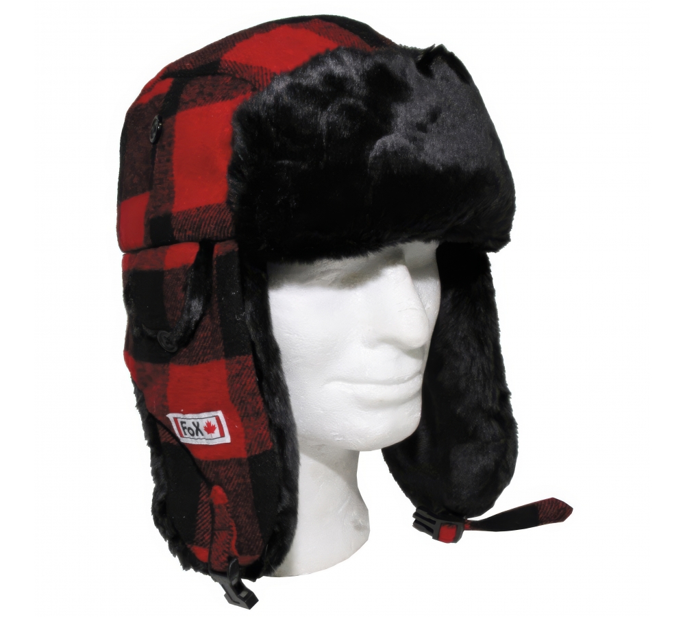 Holzfällermütze mit Fell rot-schwarz