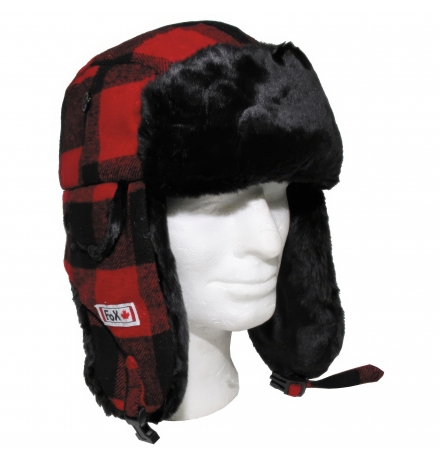 Holzfällermütze mit Fell rot-schwarz