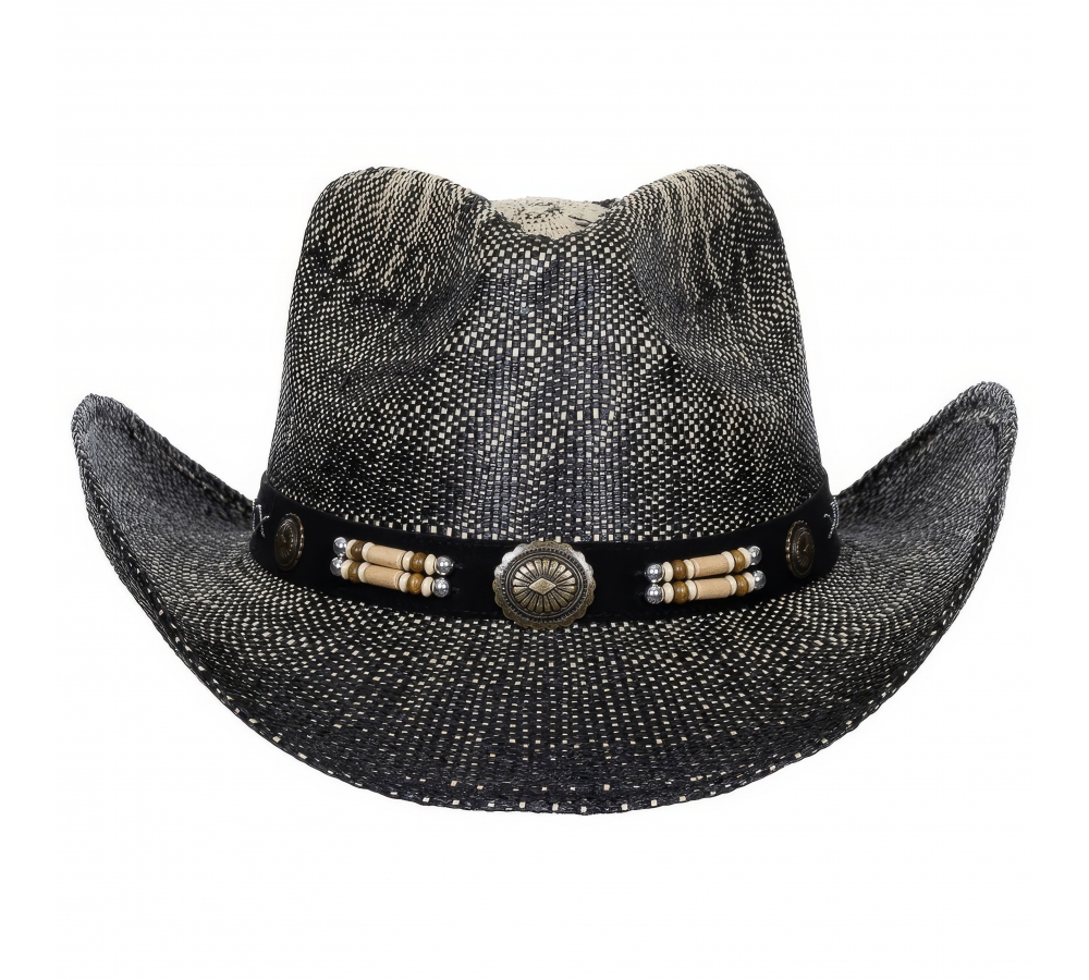 Strohhut "Texas" mit Hutband schwarz-braun