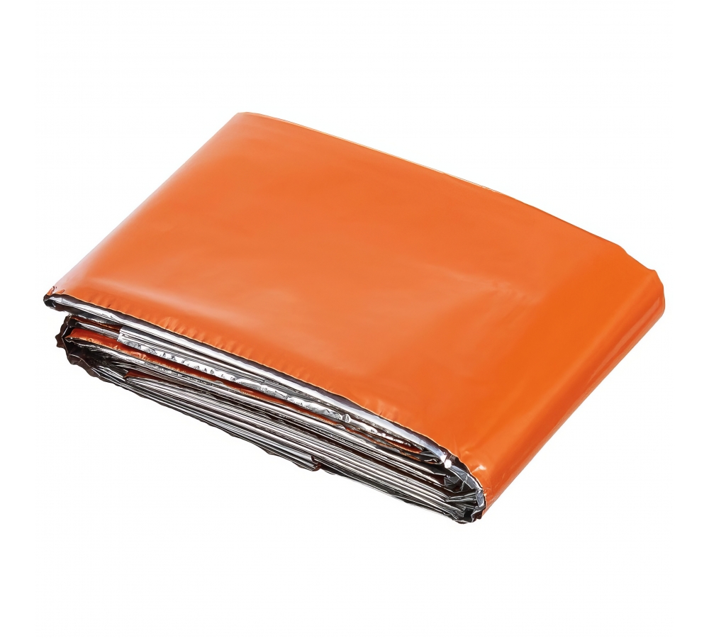 Rettungsdecke silber- und orangefarben beschichtet