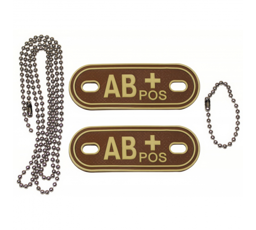 Blutgruppenmarken mit Ketten desert "AB POS" 3D