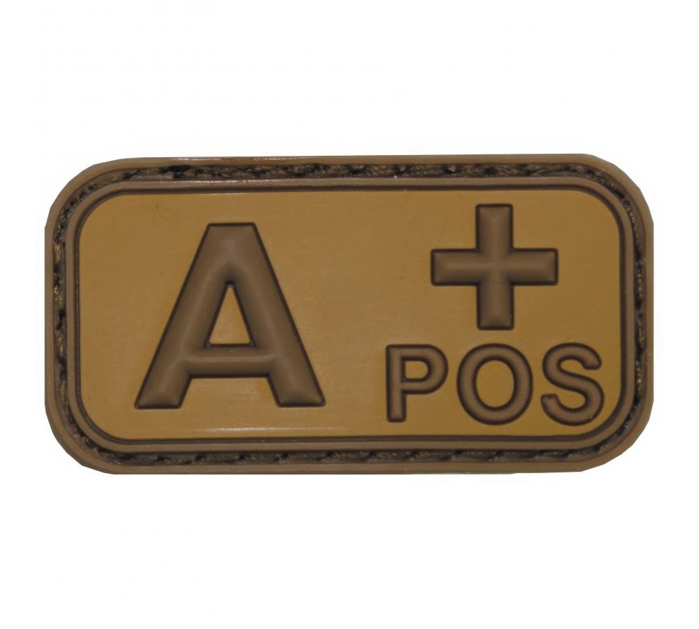 Klettabzeichen braun-khaki Blutgruppe "A POS" 3D