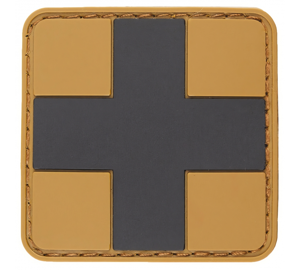 Klettabzeichen "FIRST AID" coyote-schwarz 3D 5 x 5 cm