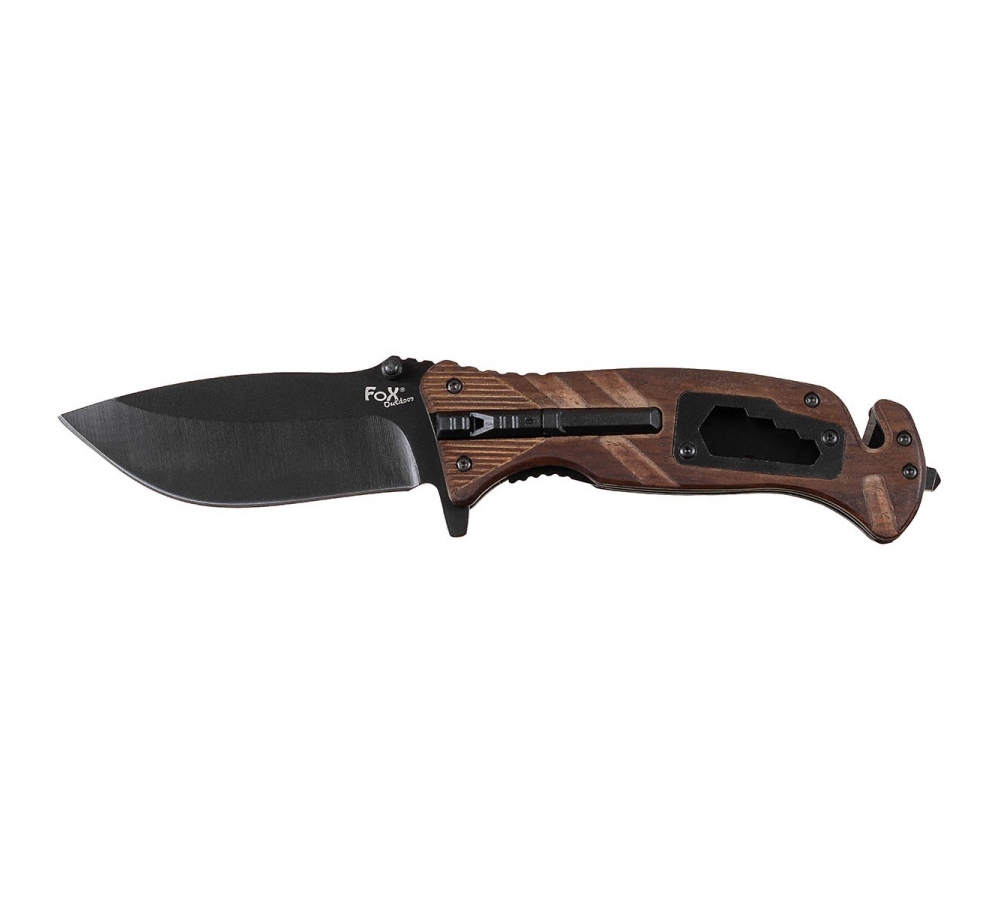 Knife "Survivor Wood", folding, firestarter, wooden handle, black