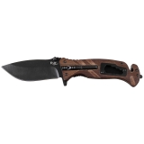 Knife "Survivor Wood", folding, firestarter, wooden handle, black