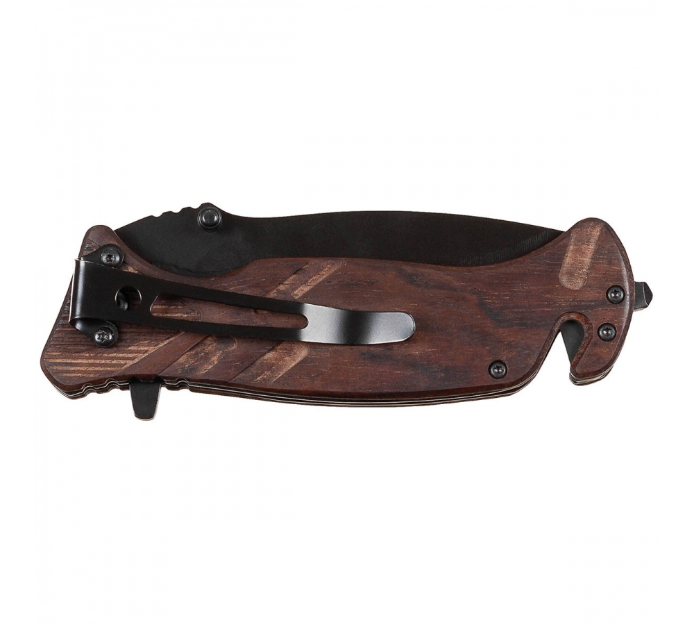 Knife "Survivor Wood", folding, firestarter, wooden handle, black