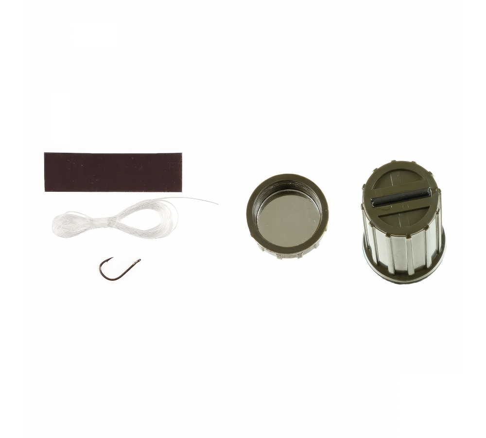 Fox Outdoor wasserdichte Box, olivgrün, mit Spiegel, Kunststoff, Angelhaken & Feuerstarter