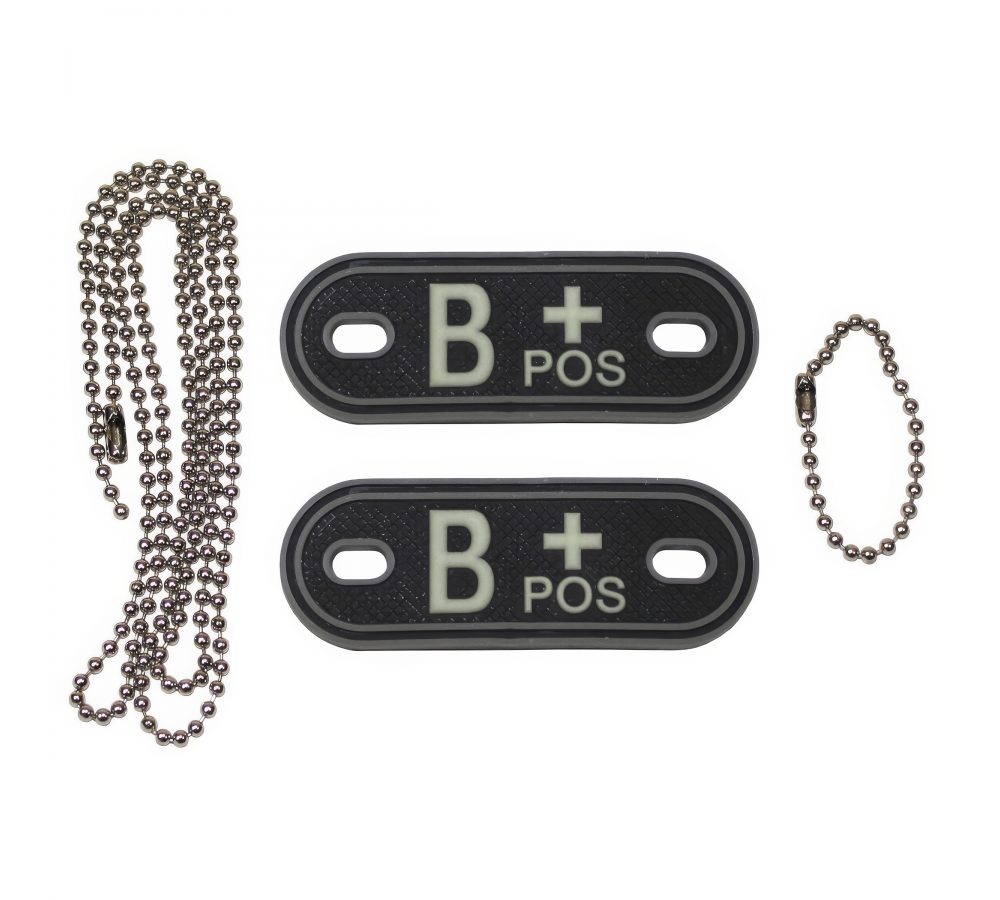 Blutgruppenmarken mit Ketten nachleuchtend "B POS" 3D