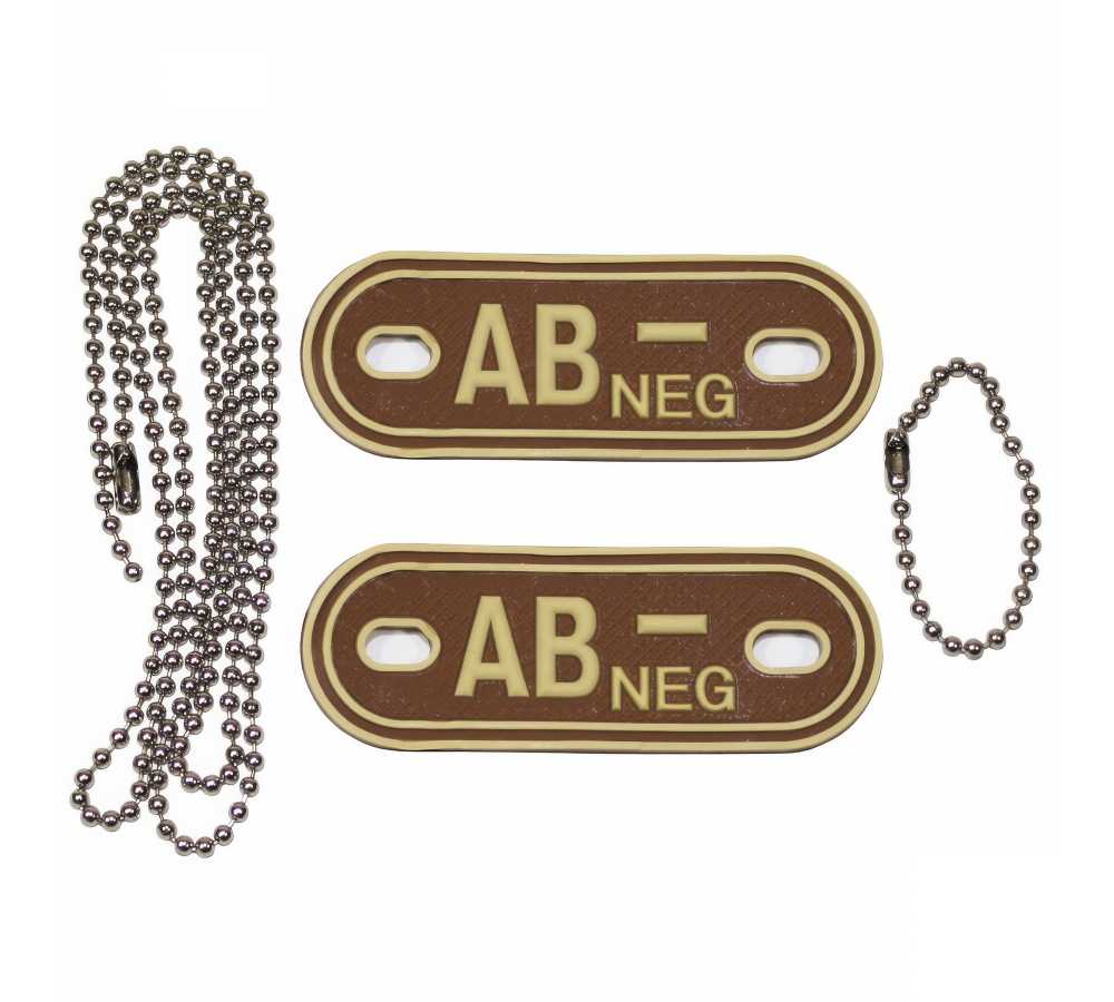 Blutgruppenmarken mit Ketten desert "AB NEG" 3 D