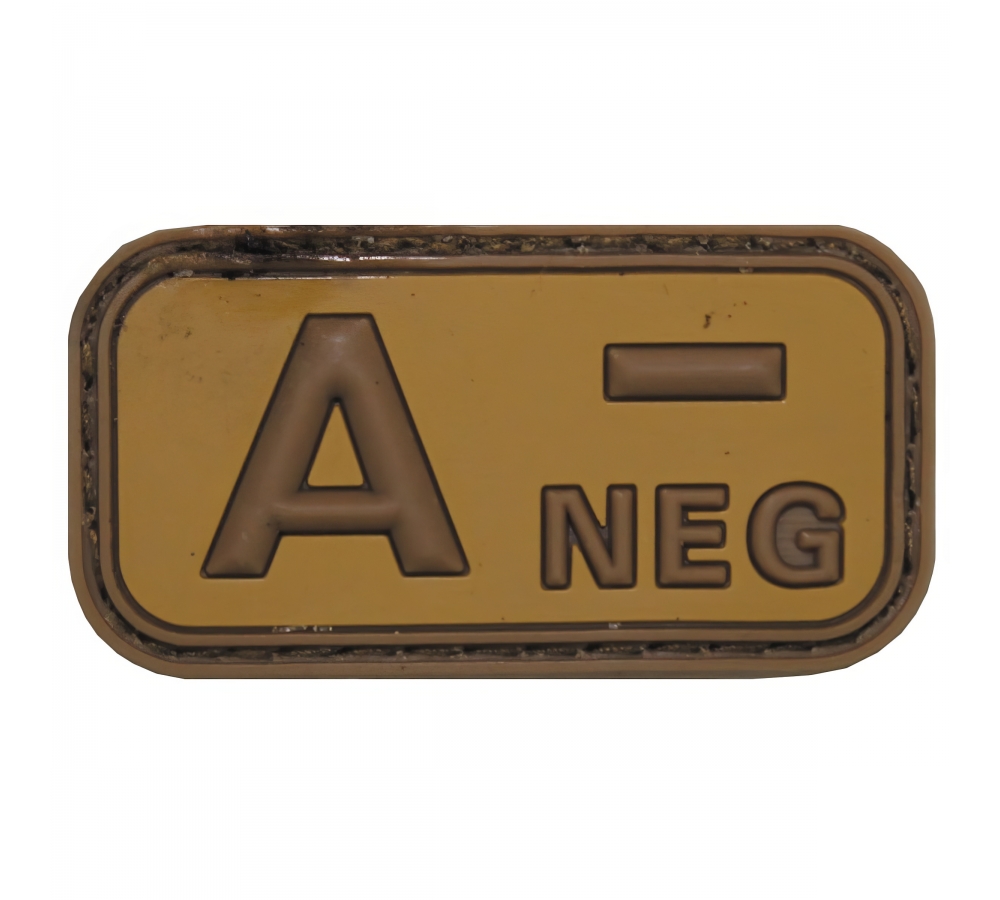 Klettabzeichen braun-khaki Blutgruppe "A NEG" 3D