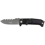 Klappmesser "Black Edge", Metallgriff, teils gezahnt, schwarz – FoxOutdoor