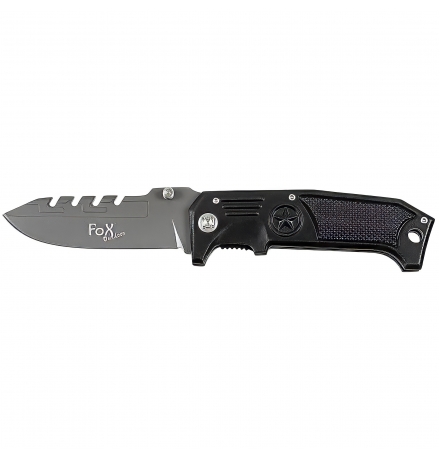Klappmesser "Black Edge", Metallgriff, teils gezahnt, schwarz – FoxOutdoor