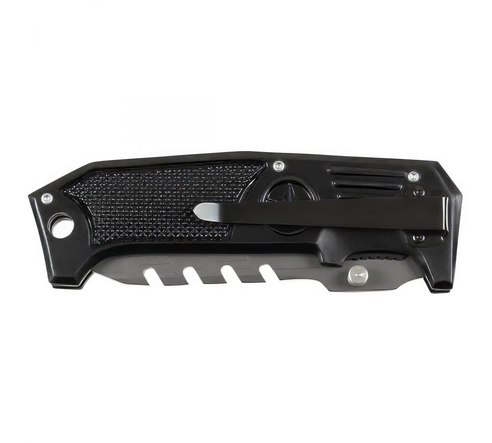 Klappmesser "Black Edge", Metallgriff, teils gezahnt, schwarz – FoxOutdoor