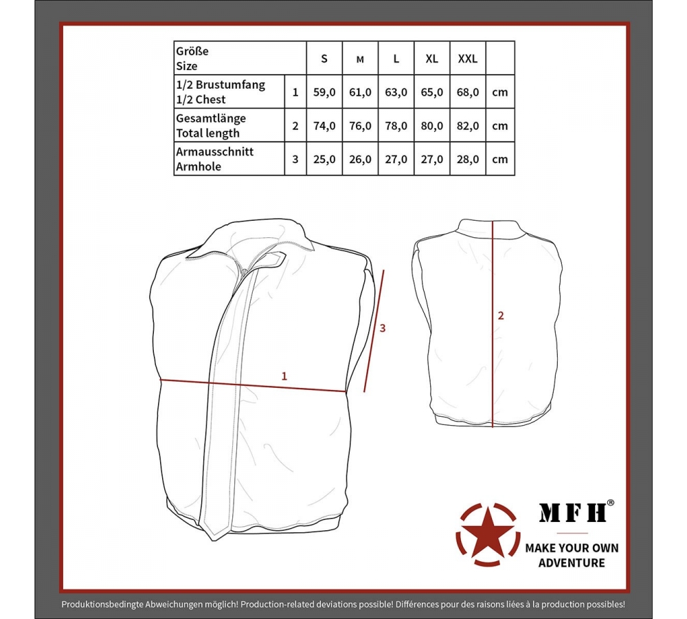 MFH US Steppweste „Ranger“, oliv – gefütterte Outdoor-Weste mit Taschen, für Jagd, Angeln & Freizeit