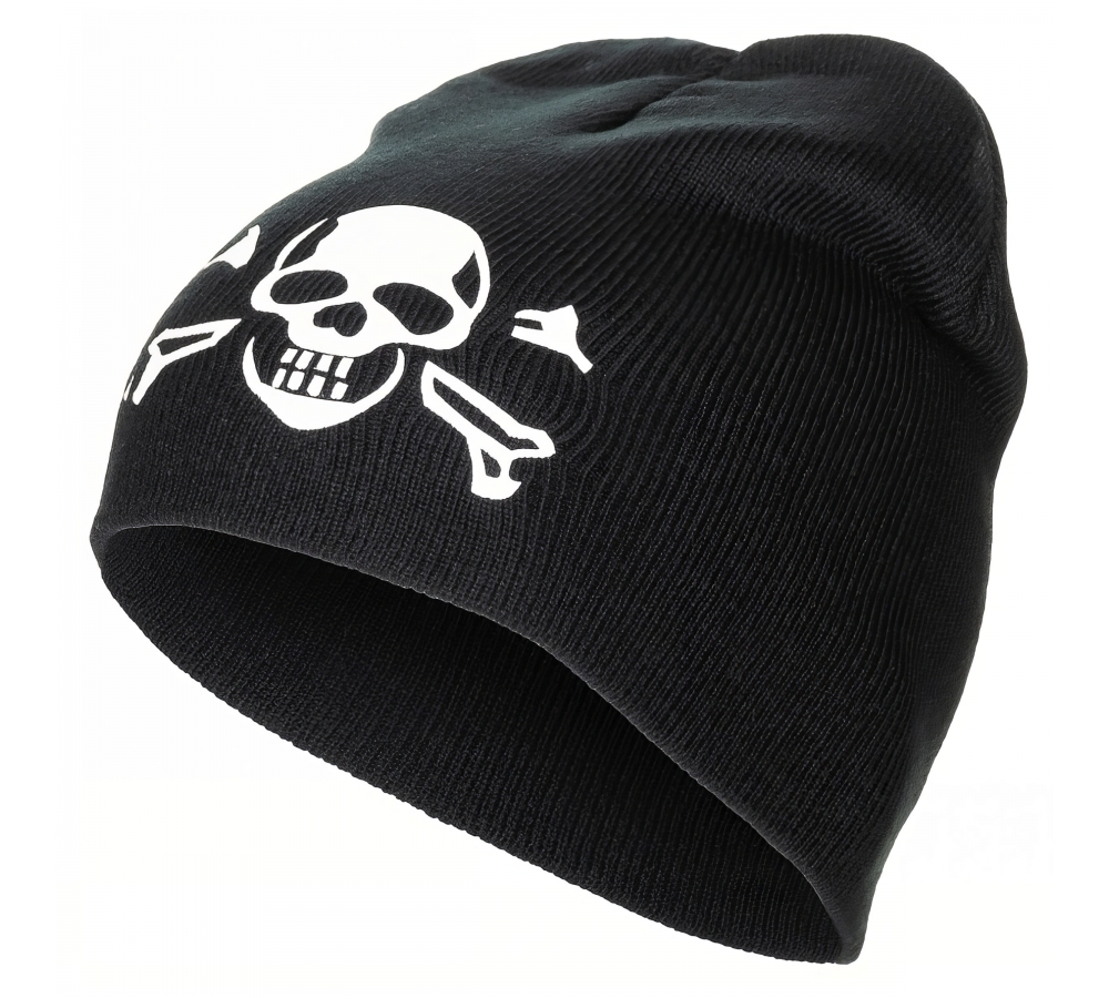 Strickmütze "Beanie"schwarz "Totenkopf" fein gestrickt