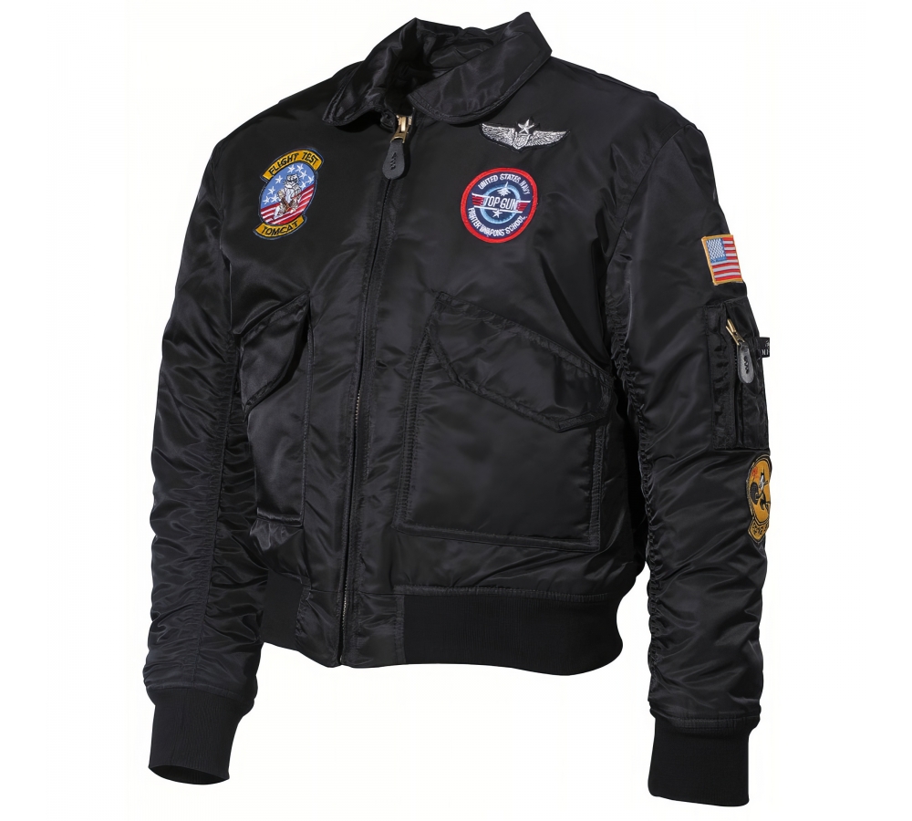 US Kinder-Pilotenjacke CWU schwarz mit Fliegerabzeichen