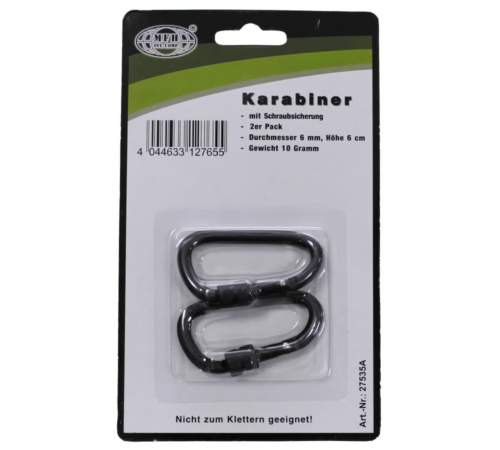 Karabiner Schraubverschluss D 6mm x 6cm 2er Packschwarz