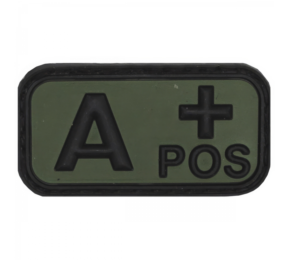Klettabzeichen schwarz-oliv Blutgruppe "A POS" 3D