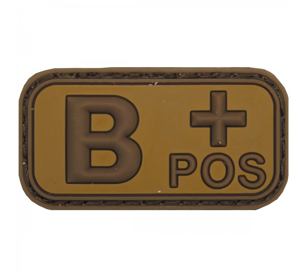 Klettabzeichen braun-khaki Blutgruppe "B POS" 3D