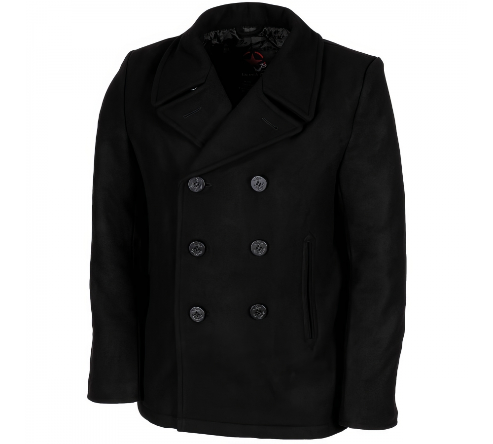 US Pea Coat schwarz mit schwarzen Knöpfen