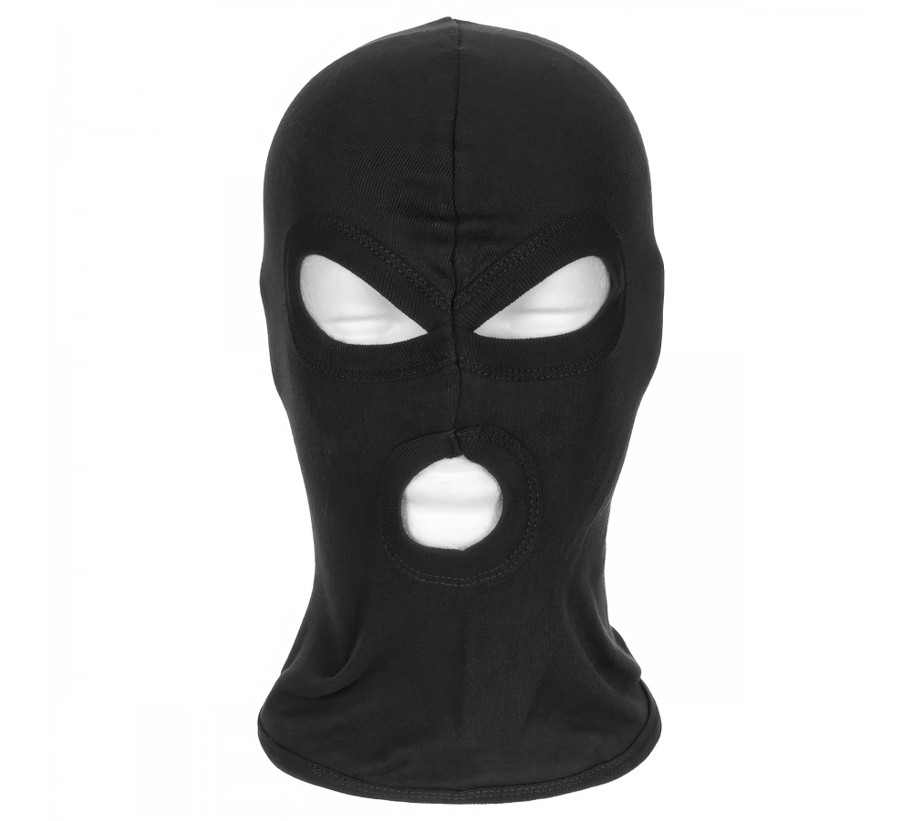 Balaclava 3-Loch dünn schwarz 100 % Baumwolle