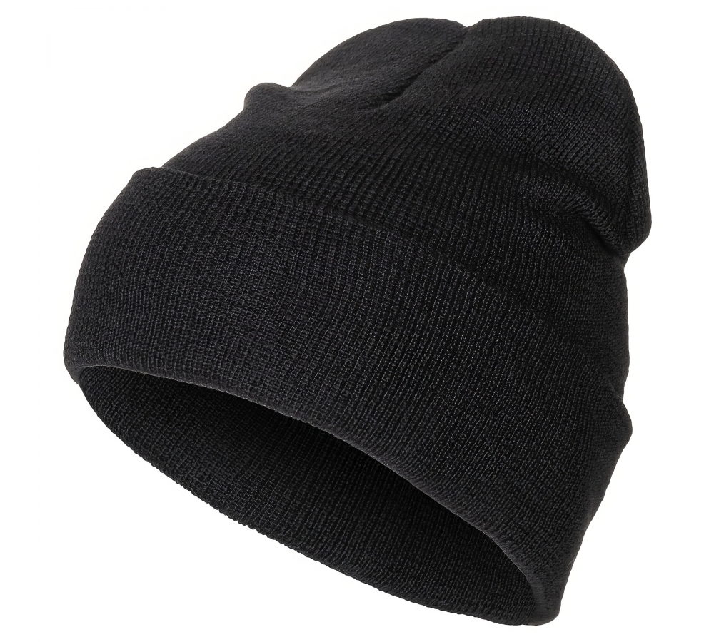 Rollmütze 100 % Wolle fein gestrickt schwarz