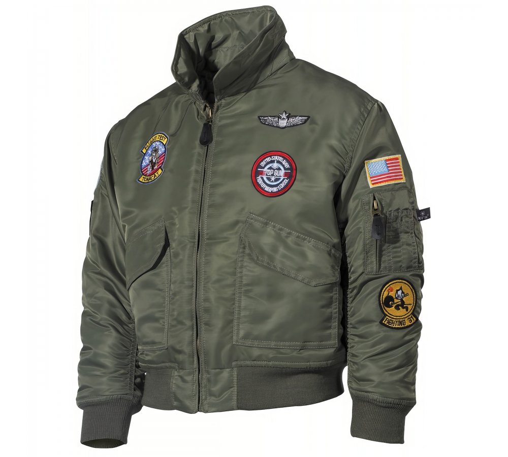 US Kinder-Pilotenjacke CWU oliv mit Fliegerabzeichen