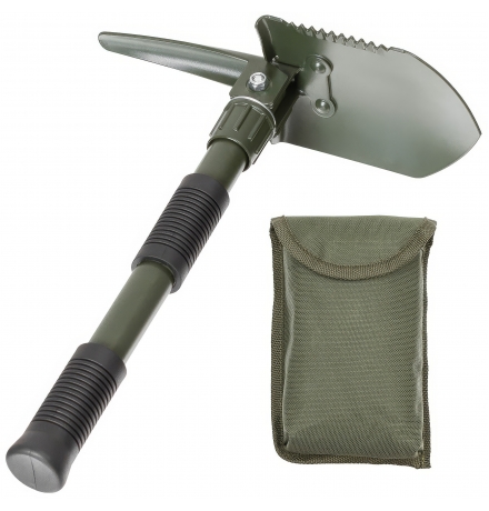 Skládací lopatka 3v1, motyka & pilka, gumová rukojeť, pouzdro, 41 cm – MFH