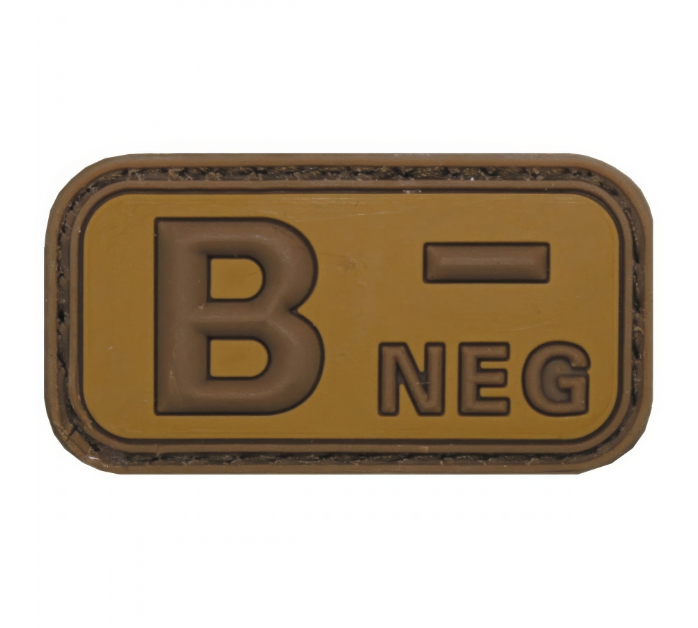 Klettabzeichen braun-khaki Blutgruppe "B NEG" 3D