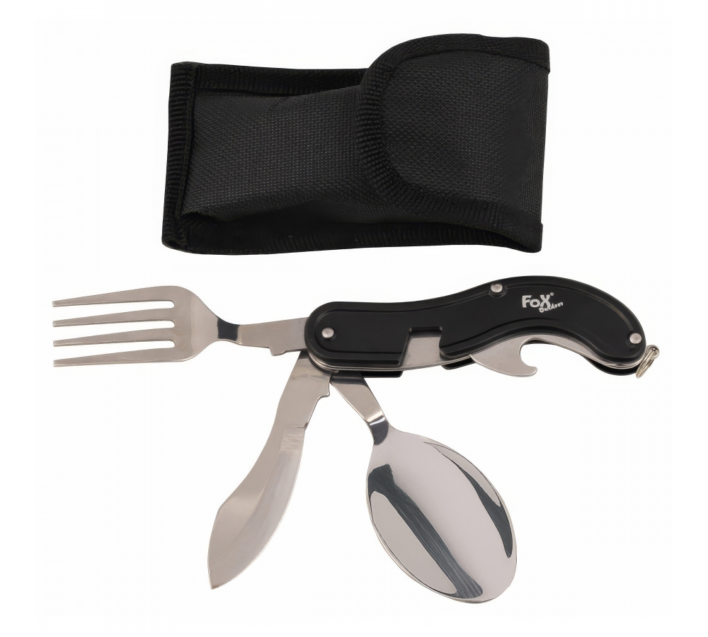 4-in-1 Taschenmesserbesteck – Campingbesteck, zerlegbar, Stahl