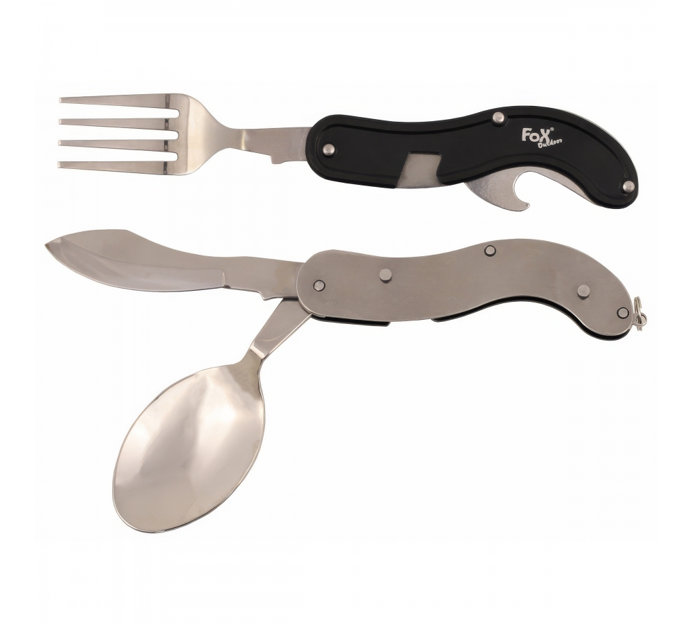 4-in-1 Taschenmesserbesteck – Campingbesteck, zerlegbar, Stahl