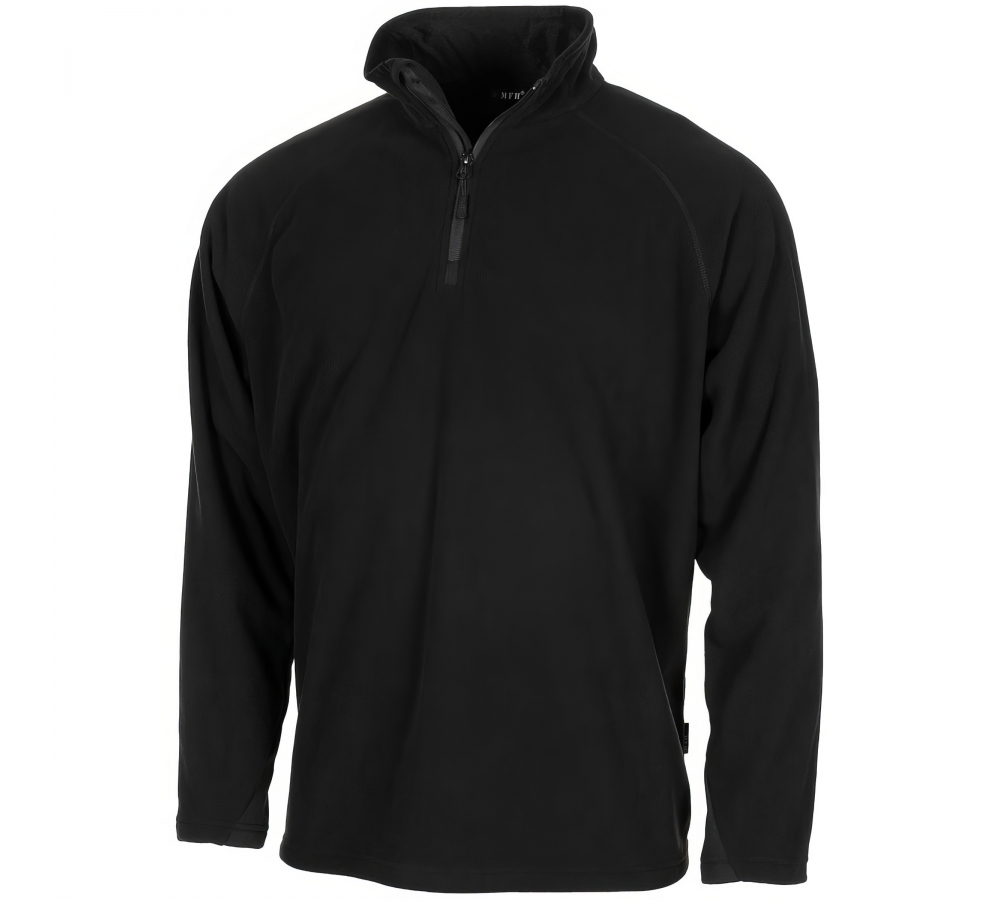 Chemise Troyer en micro-polaire à manches longues noire 200g/m²
