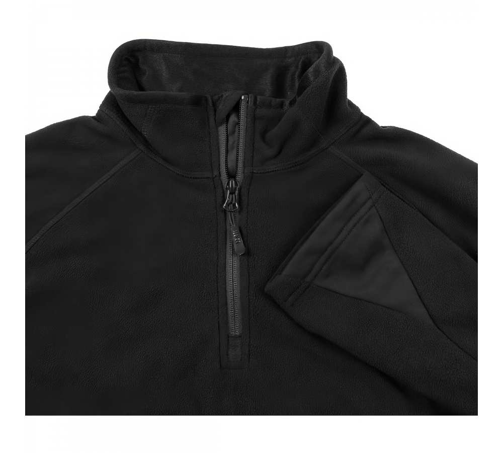 Chemise Troyer en micro-polaire à manches longues noire 200g/m²