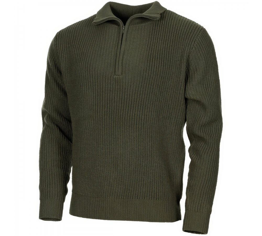 Pullover "Troyer" oliv mit Reißverschluss