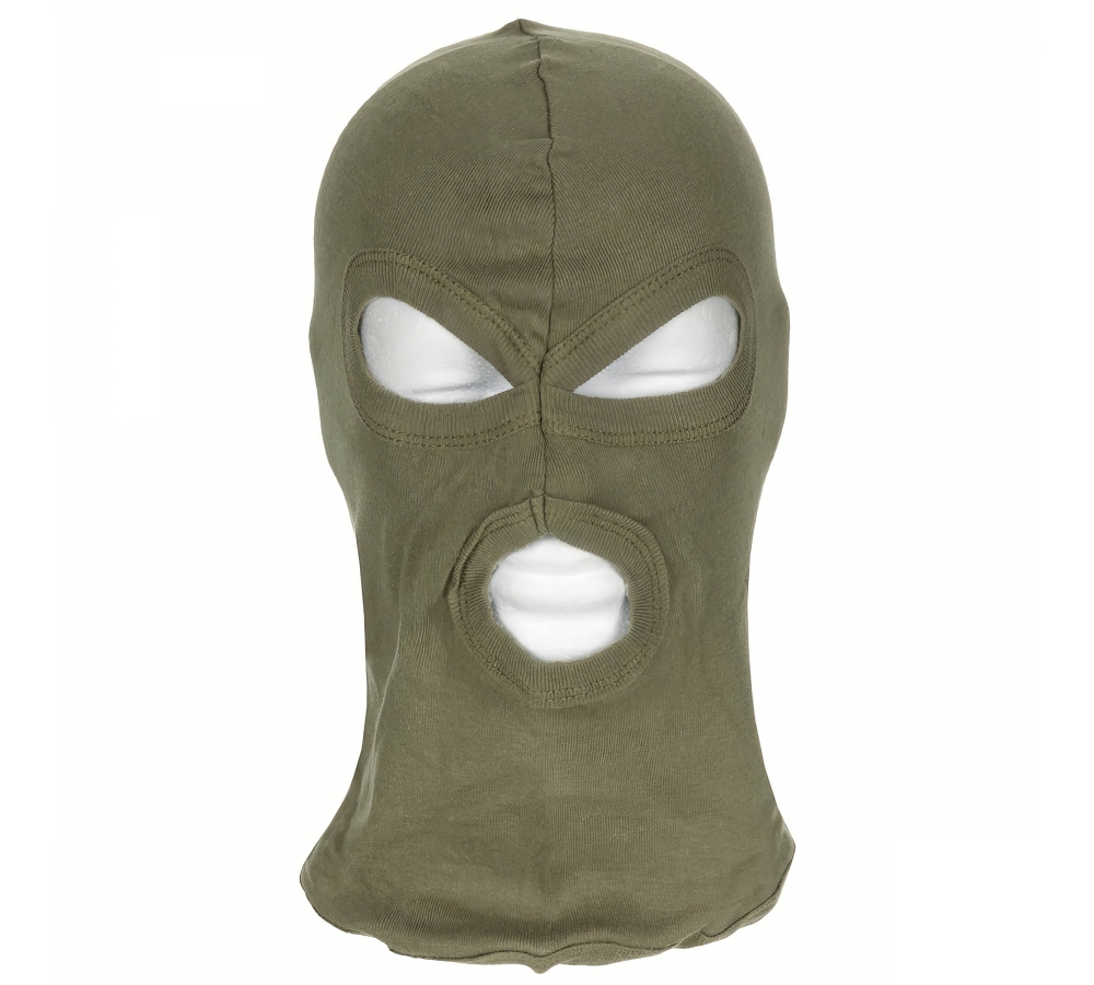 Balaclava 3-Loch dünn oliv 100 % Baumwolle