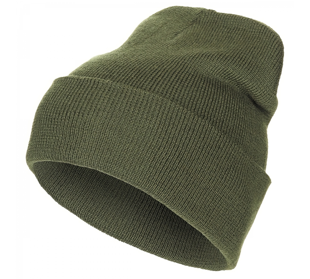 Rollmütze 100 % Wolle fein gestrickt oliv