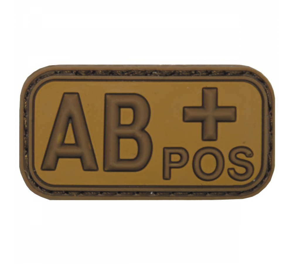 Klettabzeichen braun-khaki Blutgruppe "AB POS" 3D