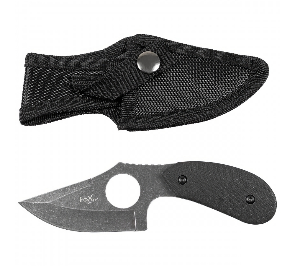 Messer mit Fingerloch, G10-Griff, Polyester-Scheide – FoxOutdoor